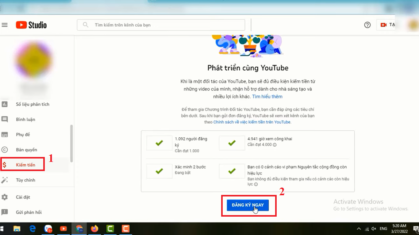 Điều kiện để bật kiếm tiền Youtube