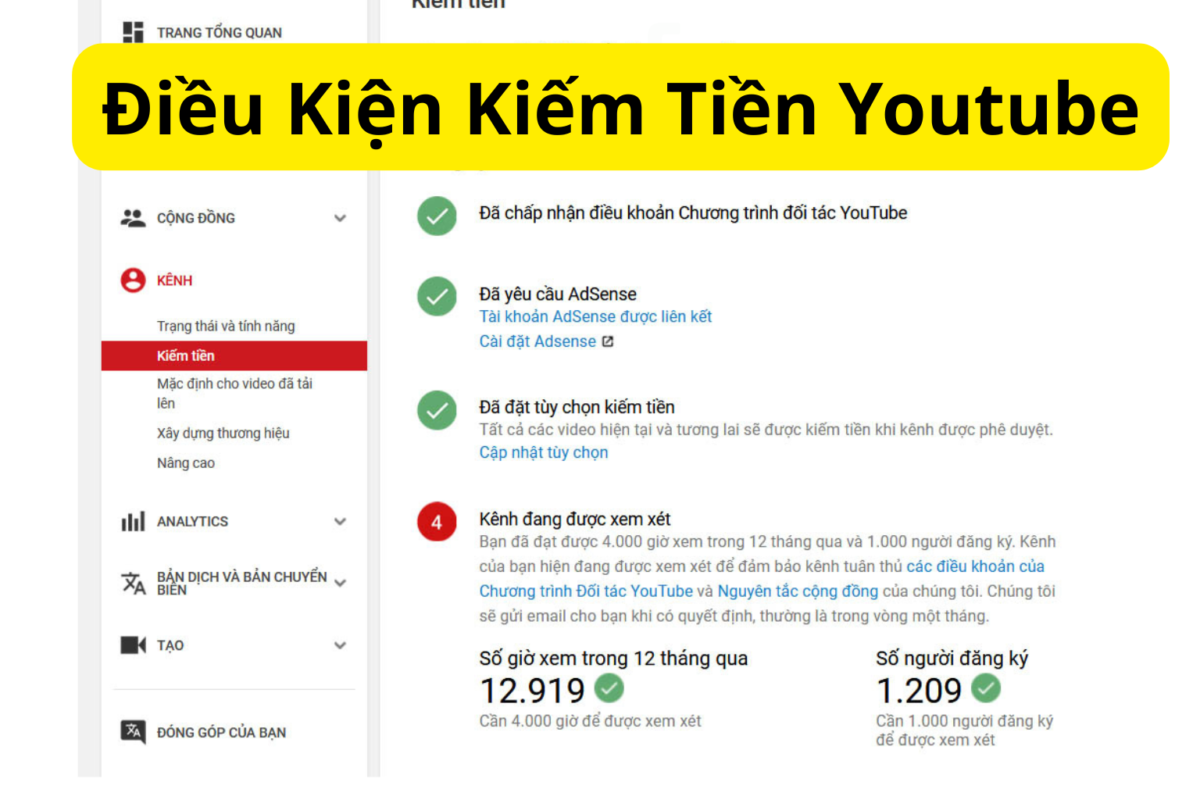 Điều kiện kiếm tiền trên Youtube