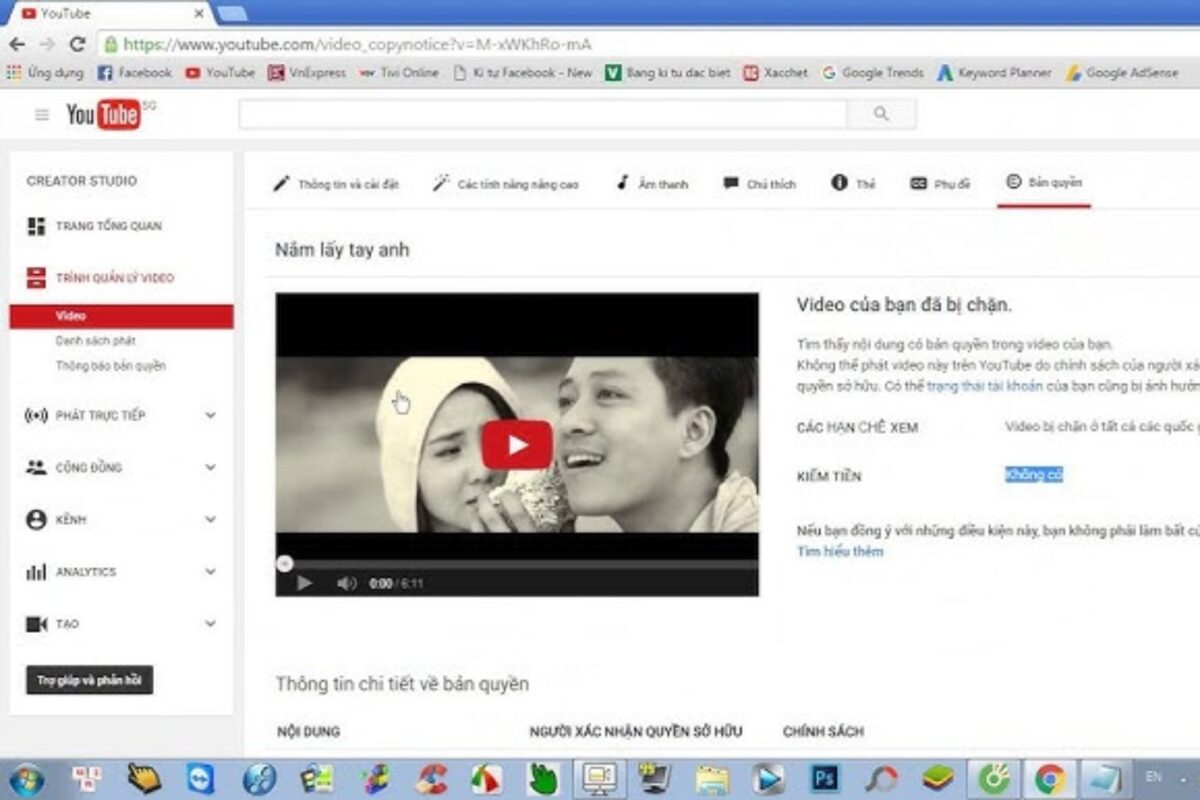 Kiểm tra thông báo vi phạm trên YouTube Studio