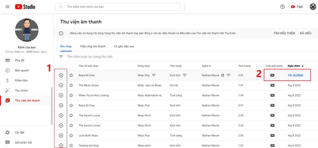Sử dụng kho nhạc miễn phí của Youtube để tránh bản quyền